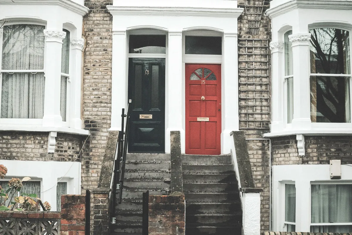 Georgian terrace with a red front door